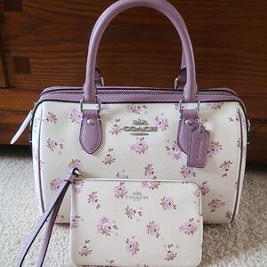 Coach White and Purple Floral Satchel Set